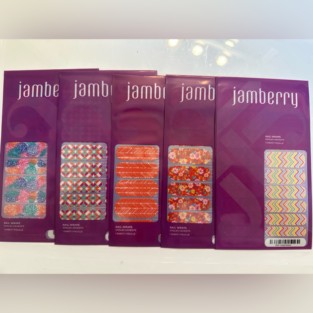 Lot of 5 half-sheet-plus Jamberry nail wraps warm colors